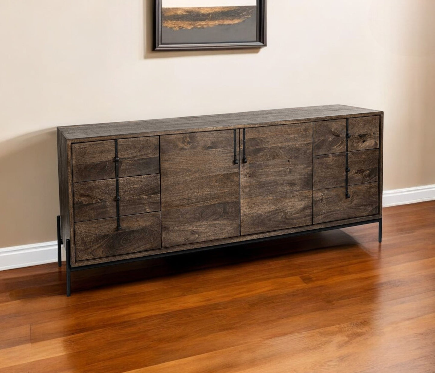 72" Brown Solid Wood Six Drawer Sideboard with Two Doors