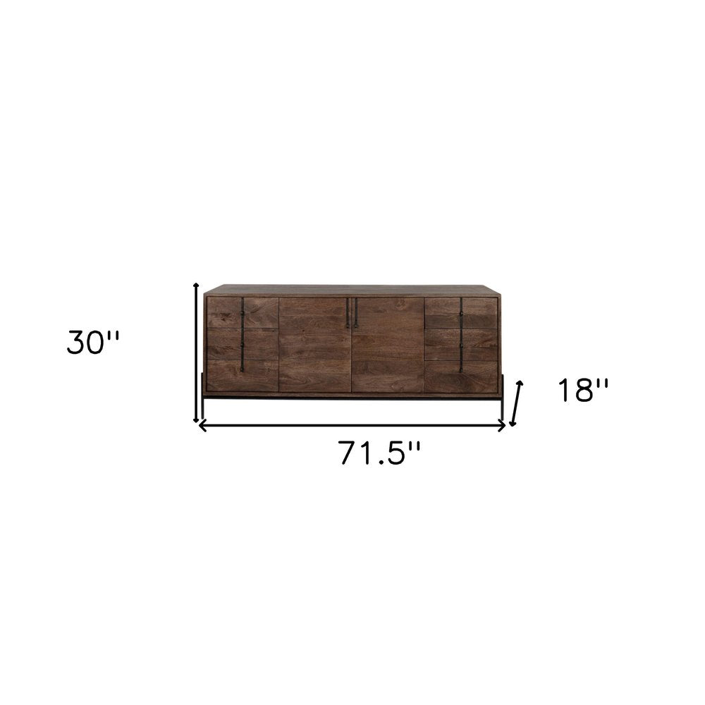 72" Brown Solid Wood Six Drawer Sideboard with Two Doors HomeRoots