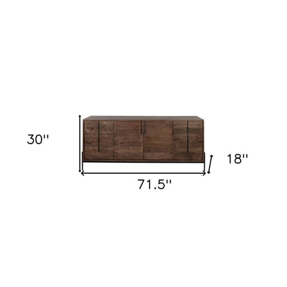 72" Brown Solid Wood Six Drawer Sideboard with Two Doors HomeRoots