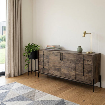 72" Brown Solid Wood Six Drawer Sideboard with Two Doors HomeRoots