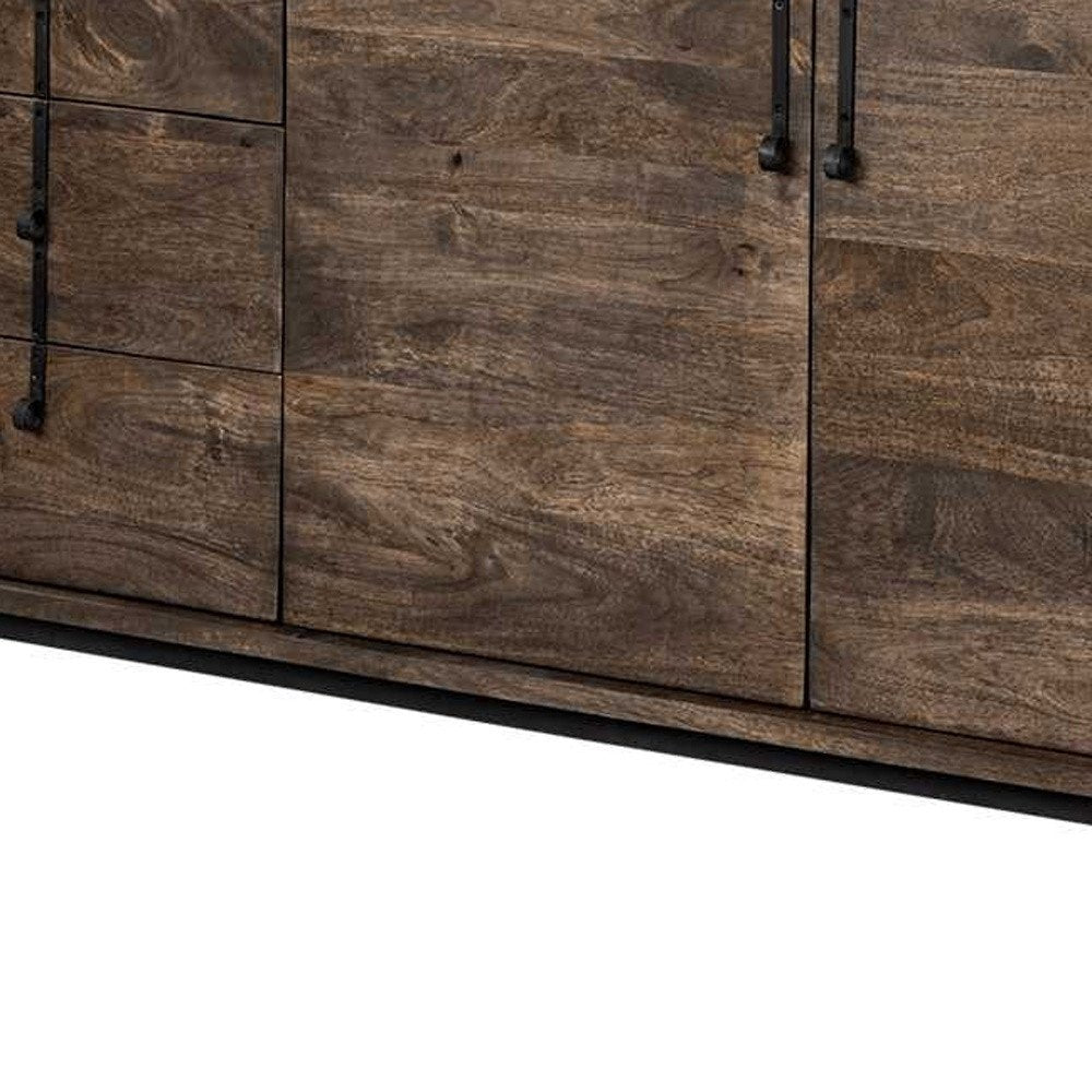 72" Brown Solid Wood Six Drawer Sideboard with Two Doors HomeRoots