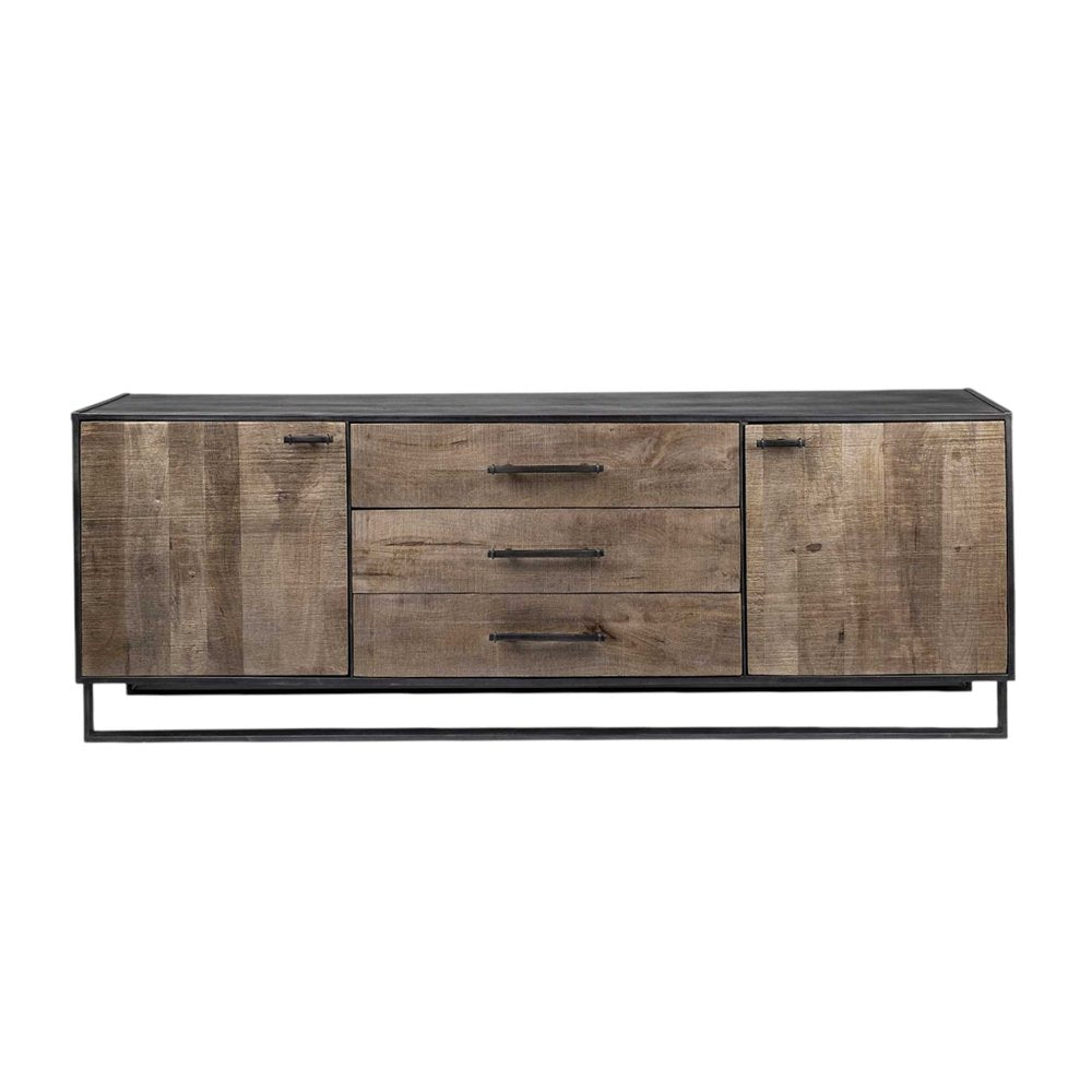 82" Brown and Black Solid Wood Three Drawer Sideboard with Two Doors HomeRoots