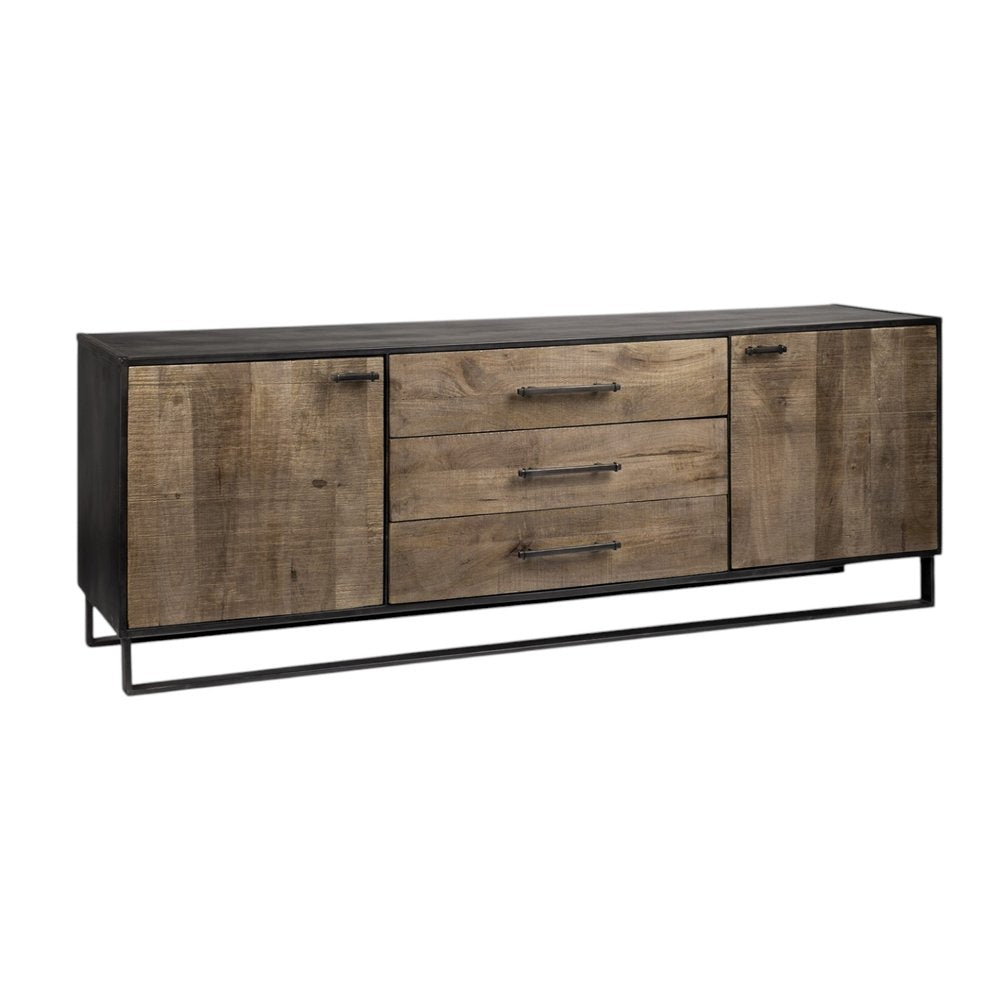 82" Brown and Black Solid Wood Three Drawer Sideboard with Two Doors — view 7