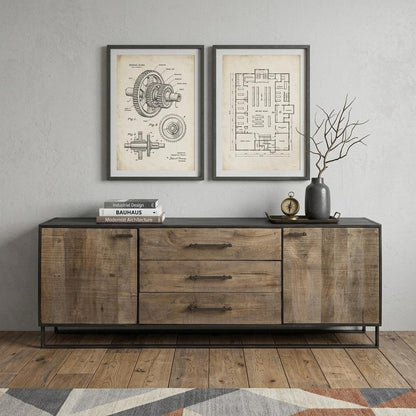 82" Brown and Black Solid Wood Three Drawer Sideboard with Two Doors HomeRoots