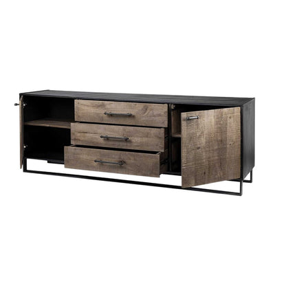 82" Brown and Black Solid Wood Three Drawer Sideboard with Two Doors HomeRoots