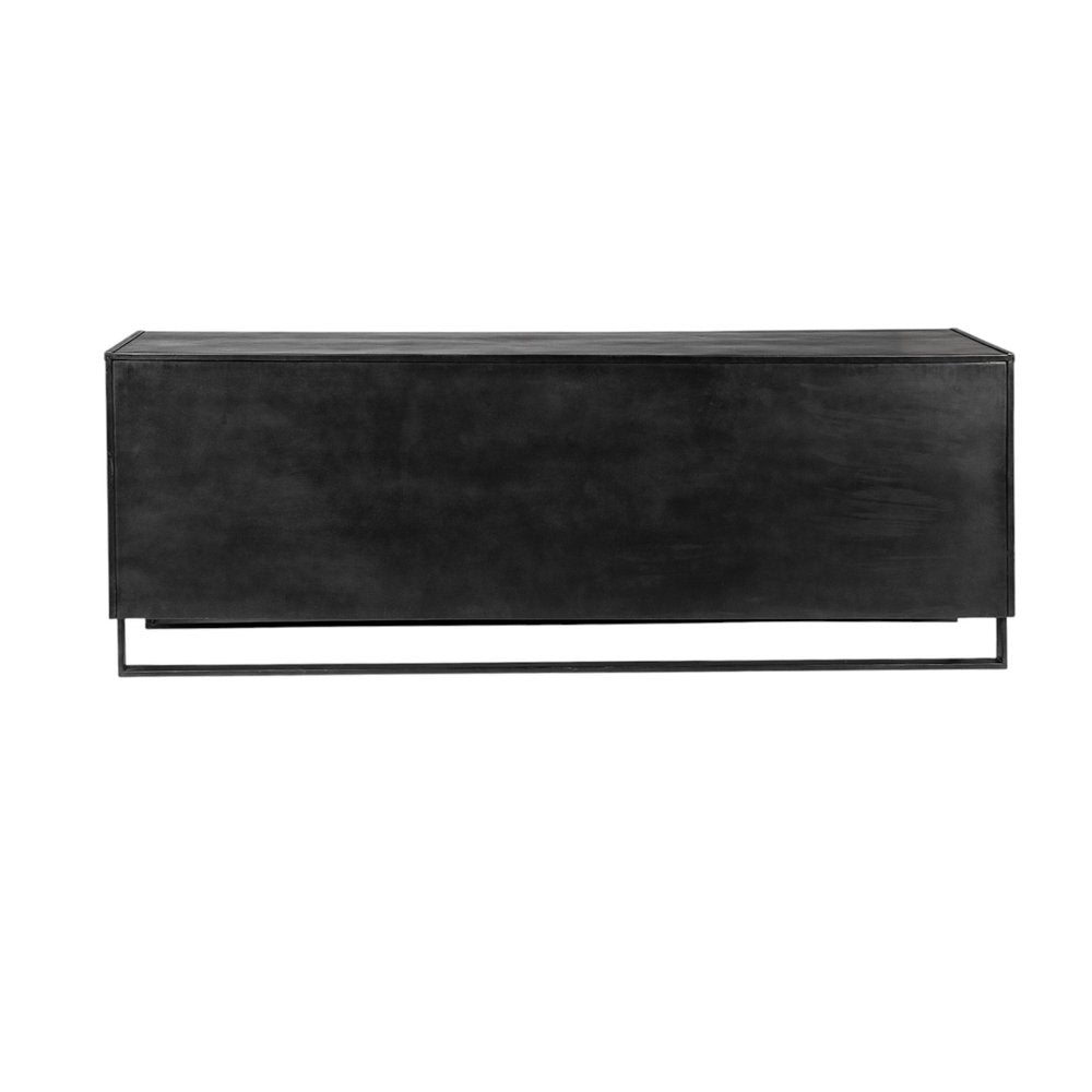 82" Brown and Black Solid Wood Three Drawer Sideboard with Two Doors — view 3