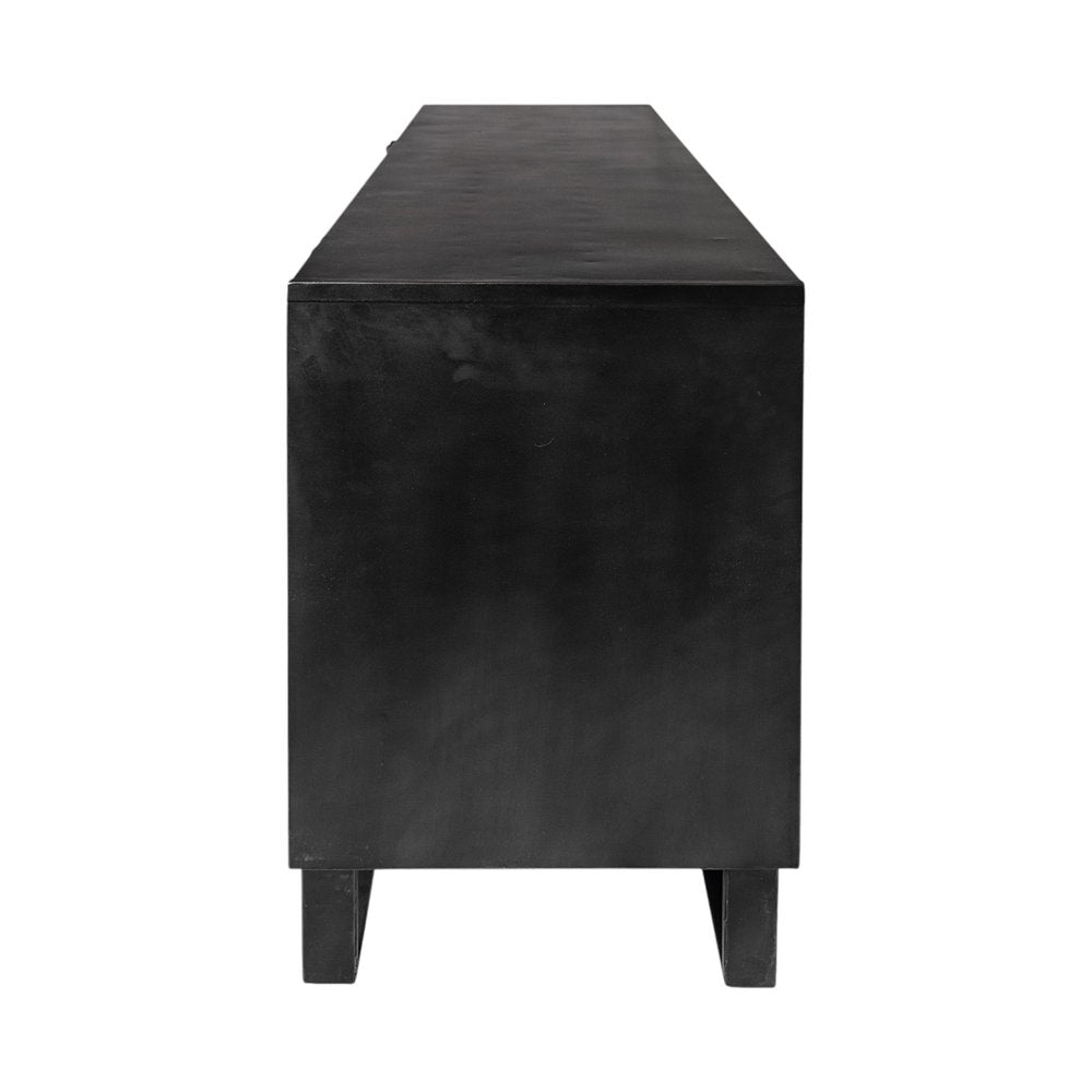 82" Brown and Black Solid Wood Three Drawer Sideboard with Two Doors — view 4