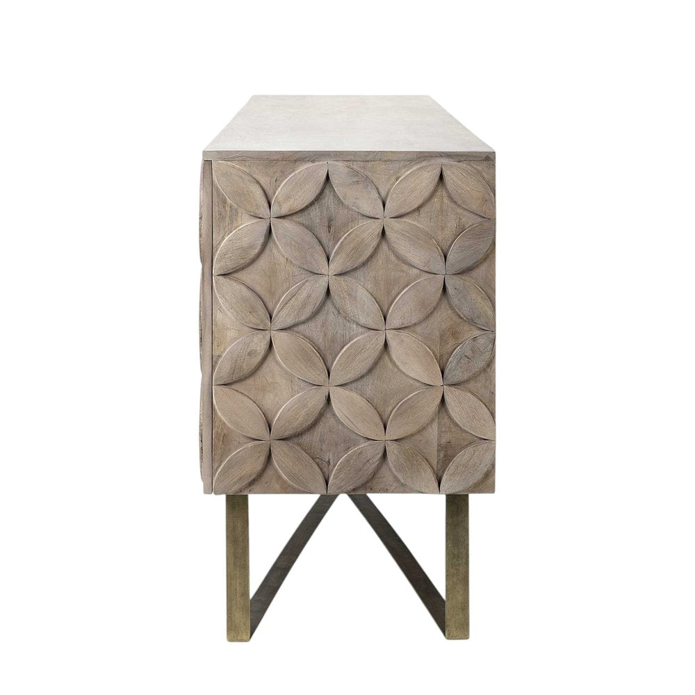 72" Light Brown Solid Wood Sideboard with Four Doors HomeRoots