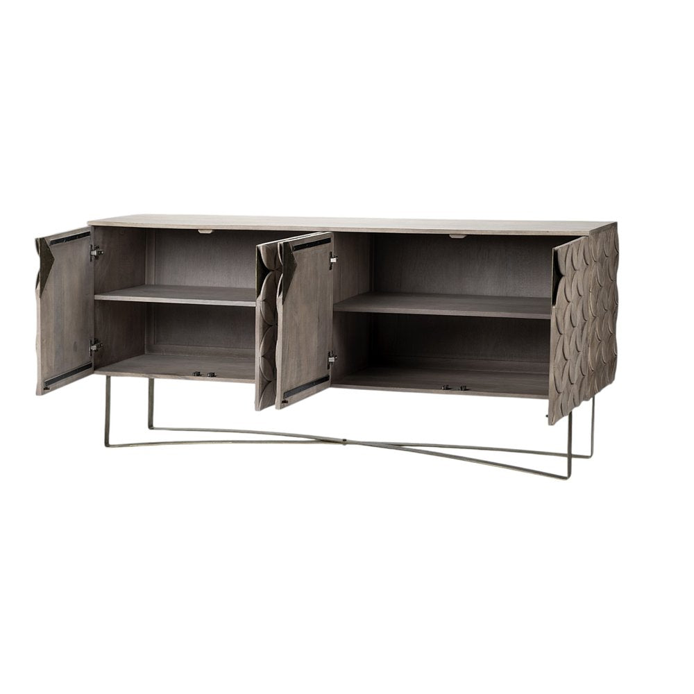 72" Light Brown Solid Wood Sideboard with Four Doors HomeRoots