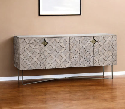 72" Light Brown Solid Wood Sideboard with Four Doors HomeRoots