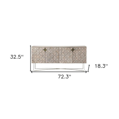 72" Light Brown Solid Wood Sideboard with Four Doors HomeRoots