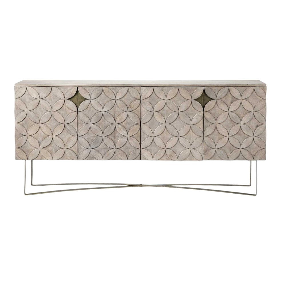 72" Light Brown Solid Wood Sideboard with Four Doors HomeRoots