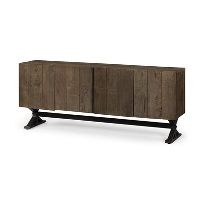 72" Brown Solid Wood Sideboard with Four Doors