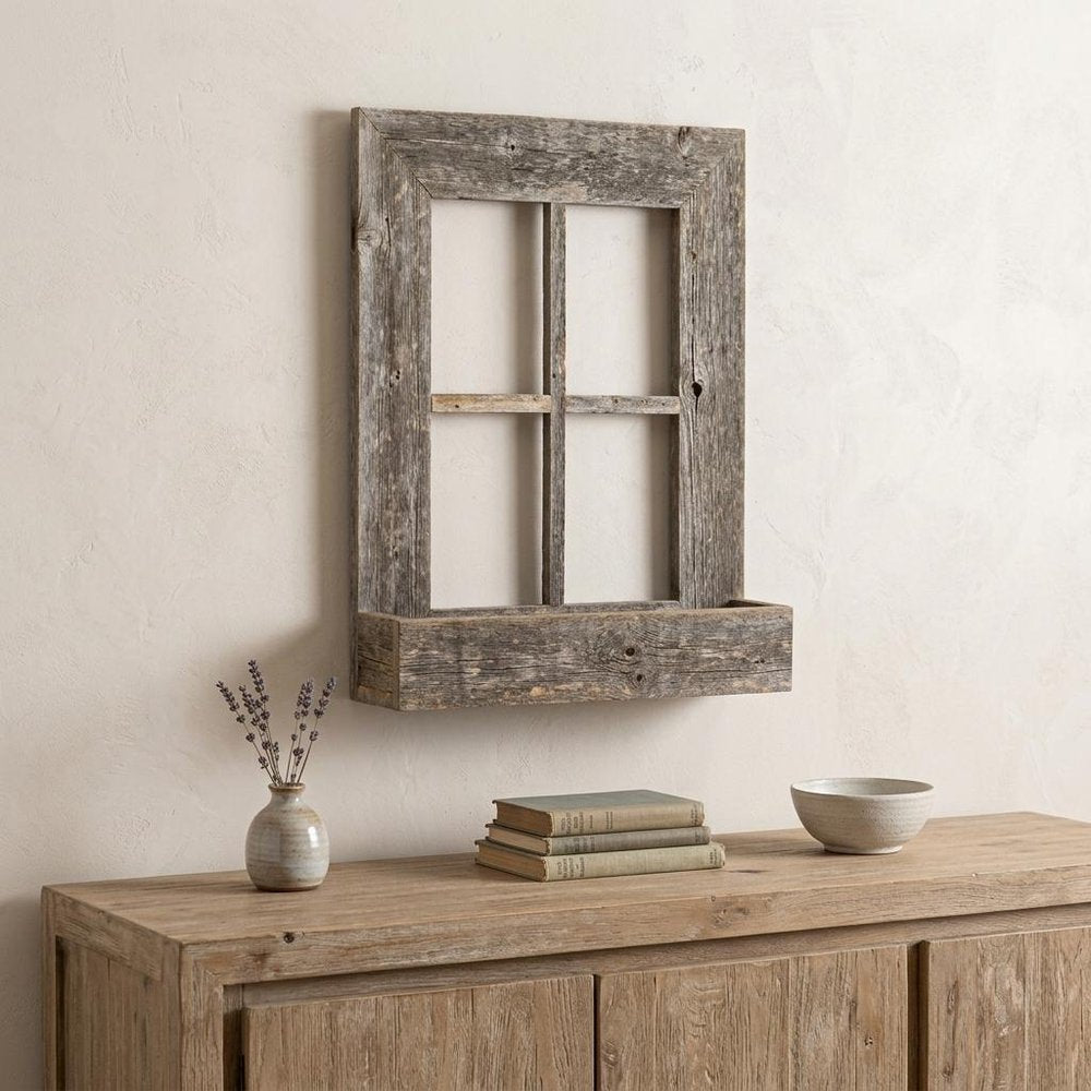 25" X 22" Gray Weathered Wood Window Frame With Planter — view 7