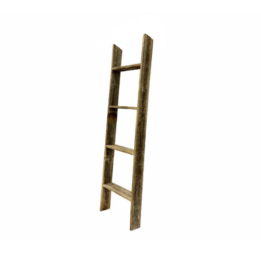 48" Black And Brown Distressed Solid Wood Four Step Ladder Shelf