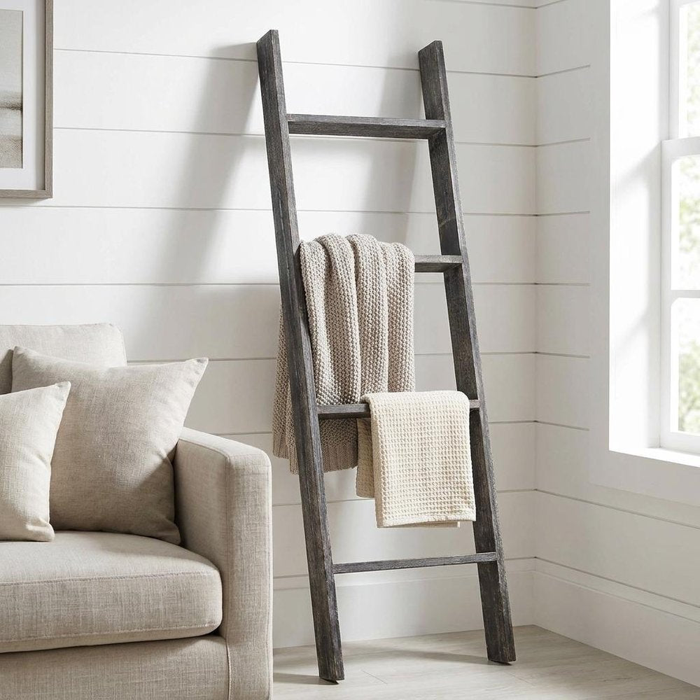 48" Black And Brown Distressed Solid Wood Four Step Ladder Shelf HomeRoots