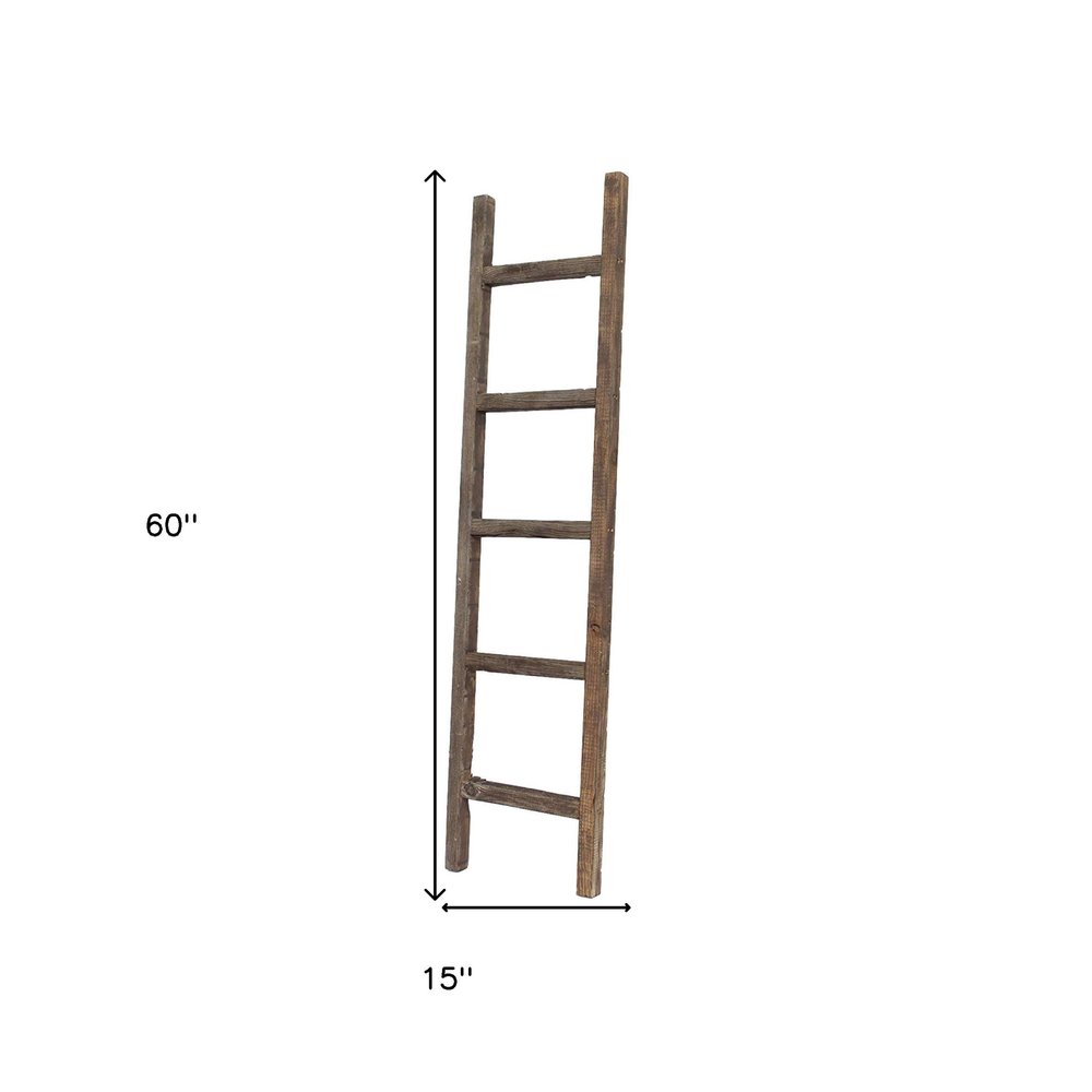 60" Espresso Distressed Solid Wood Five Step Ladder Shelf — view 6