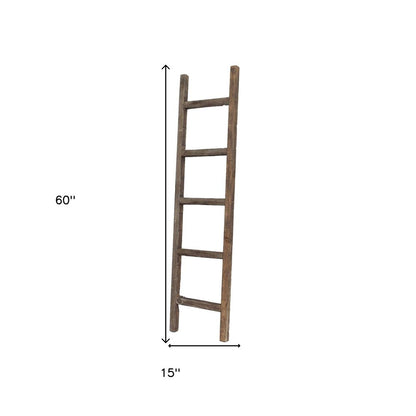60" Espresso Distressed Solid Wood Five Step Ladder Shelf HomeRoots