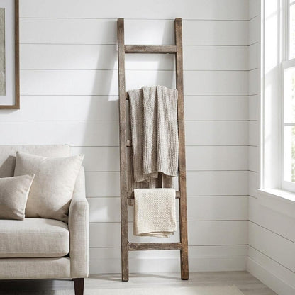 60" Espresso Distressed Solid Wood Five Step Ladder Shelf HomeRoots