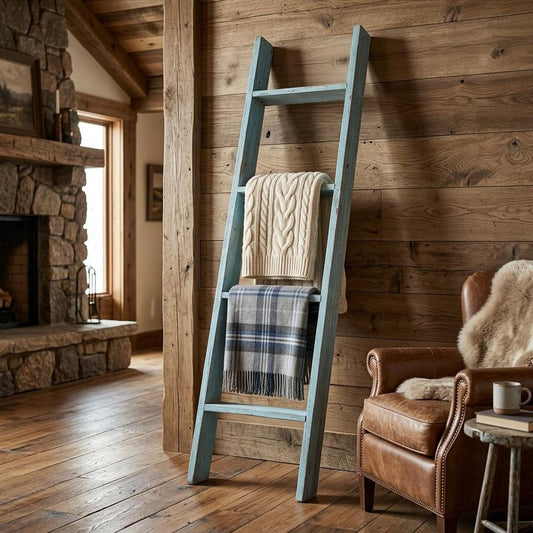 57" Turquoise Distressed Solid Wood Five Step Ladder Shelf HomeRoots
