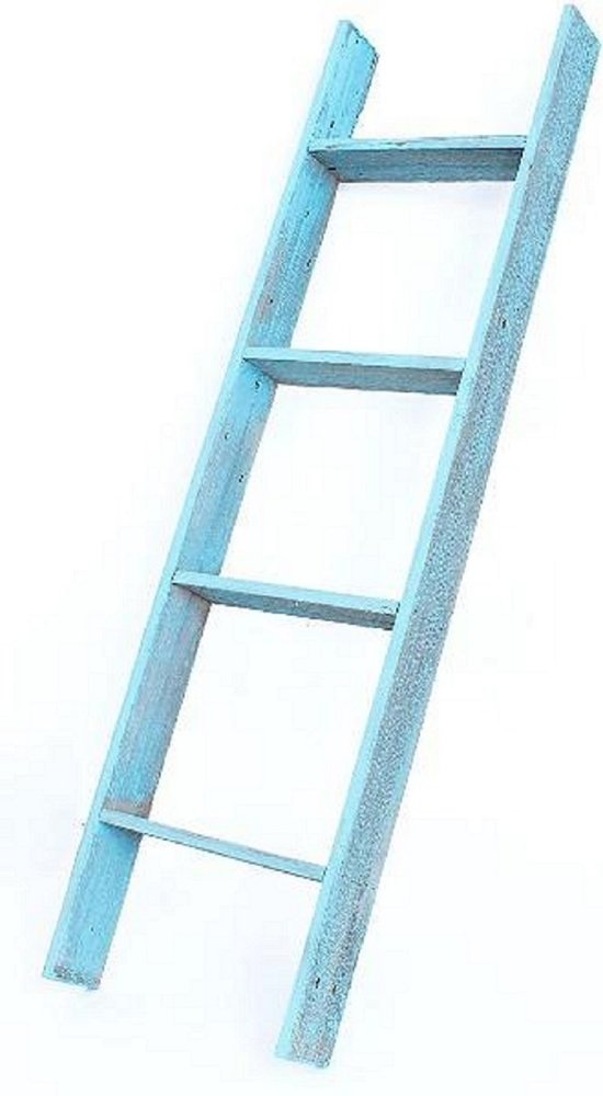 57" Turquoise Distressed Solid Wood Five Step Ladder Shelf — view 3
