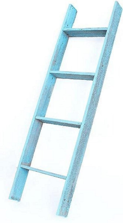 57" Turquoise Distressed Solid Wood Five Step Ladder Shelf HomeRoots