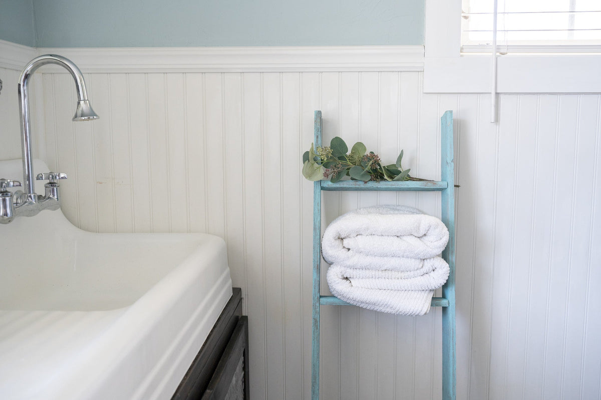 57" Turquoise Distressed Solid Wood Five Step Ladder Shelf HomeRoots
