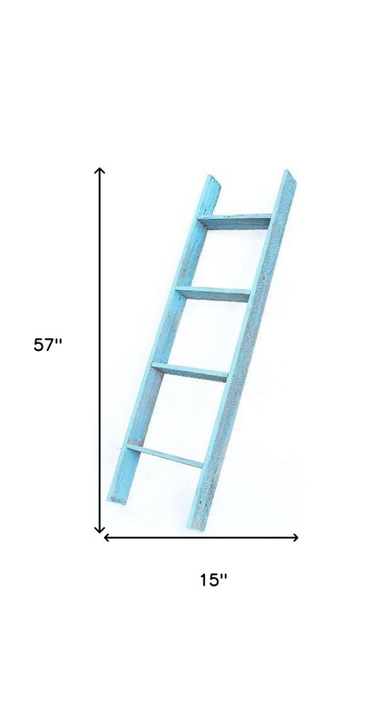 57" Turquoise Distressed Solid Wood Five Step Ladder Shelf HomeRoots