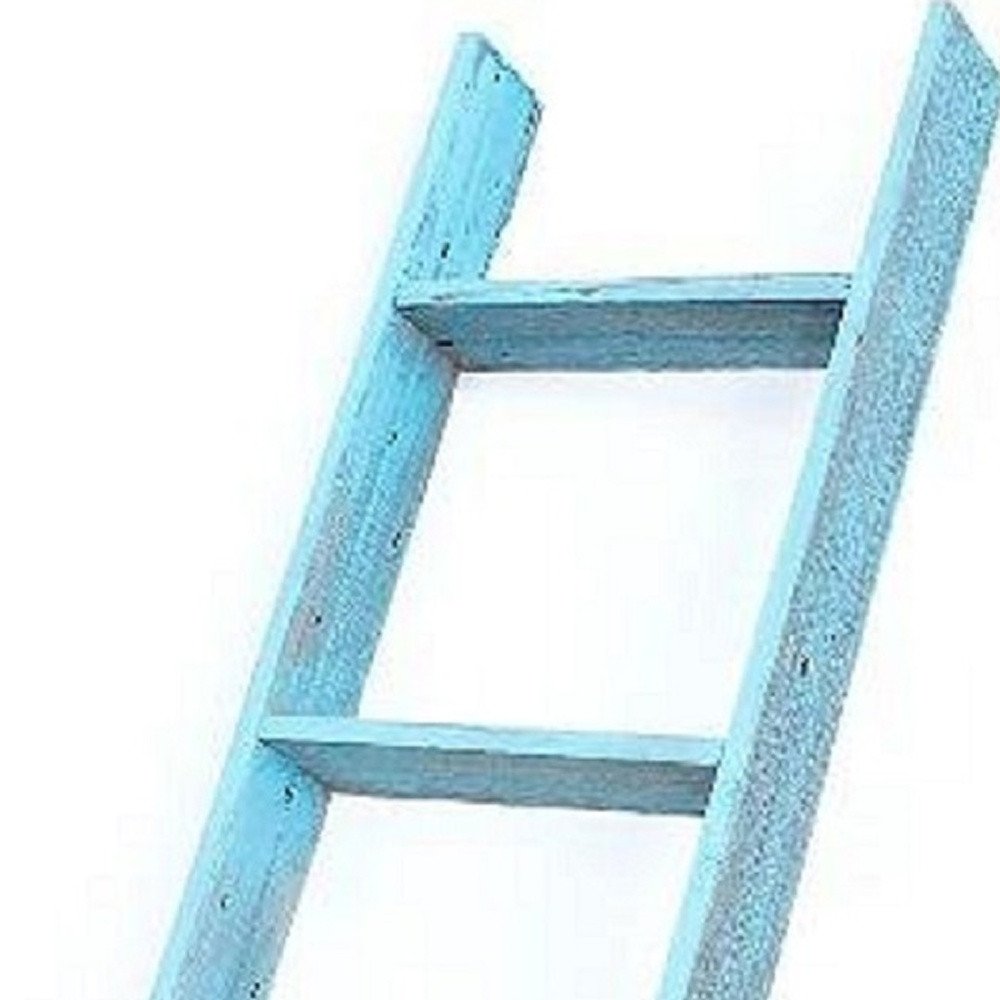 57" Turquoise Distressed Solid Wood Five Step Ladder Shelf — view 5