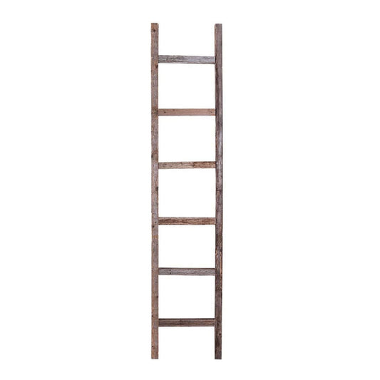 72" Gray Distressed Solid Wood Seven Step Ladder Shelf