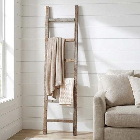 72" Gray Distressed Solid Wood Seven Step Ladder Shelf HomeRoots