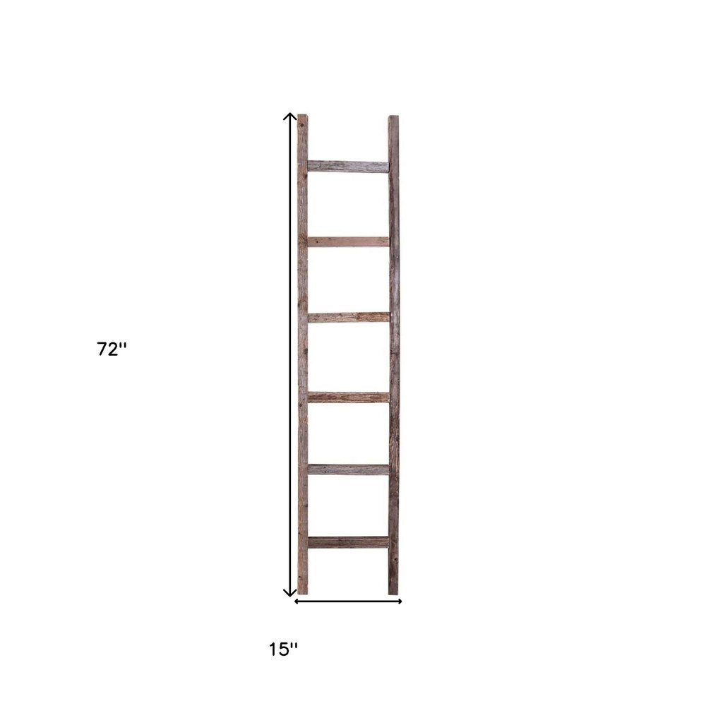 72" Gray Distressed Solid Wood Seven Step Ladder Shelf — view 6
