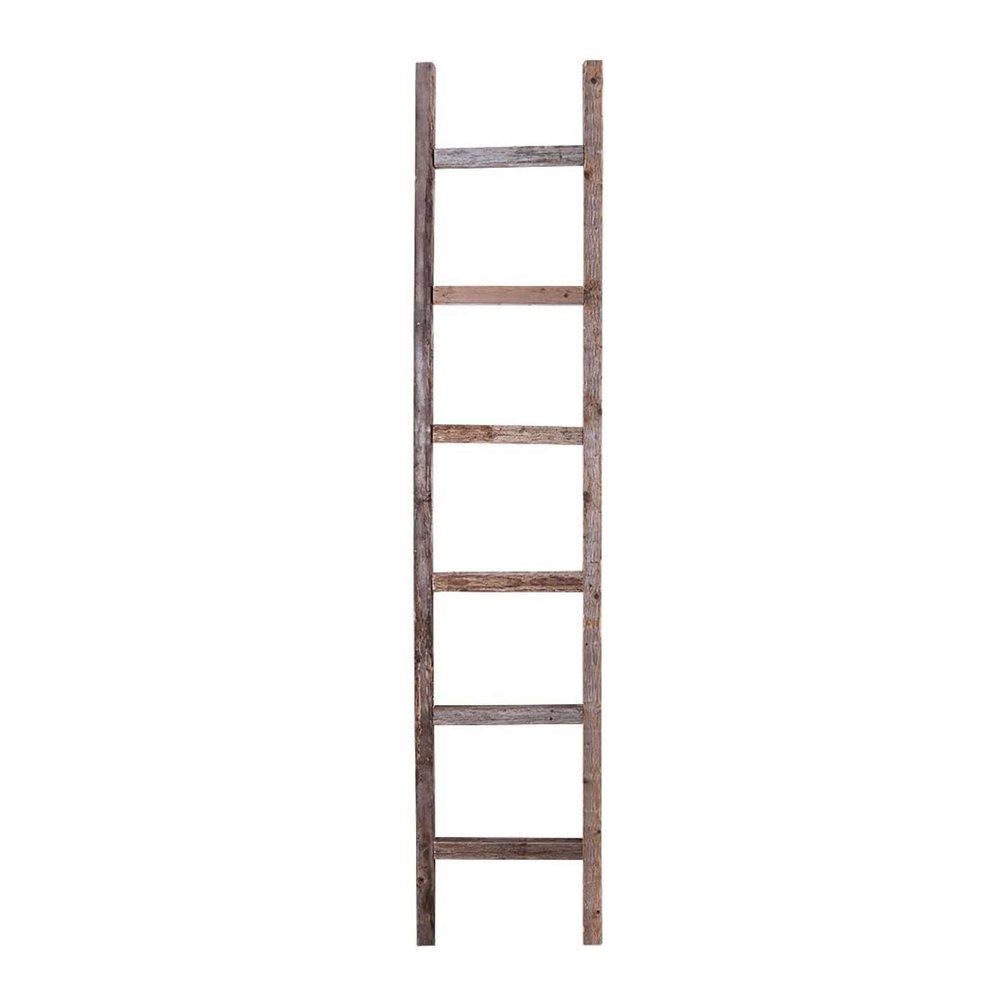 72" Gray Distressed Solid Wood Seven Step Ladder Shelf — view 5