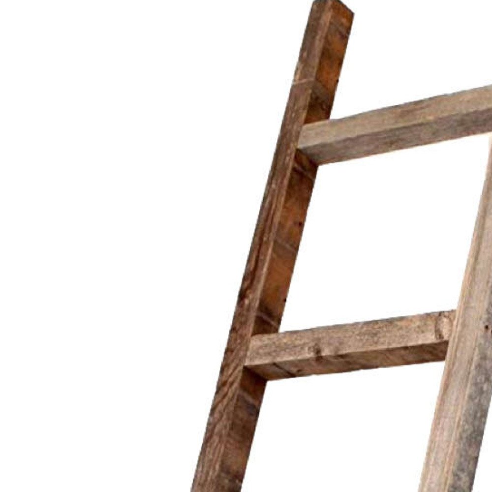 72" Gray Distressed Solid Wood Four Step Ladder Shelf — view 4