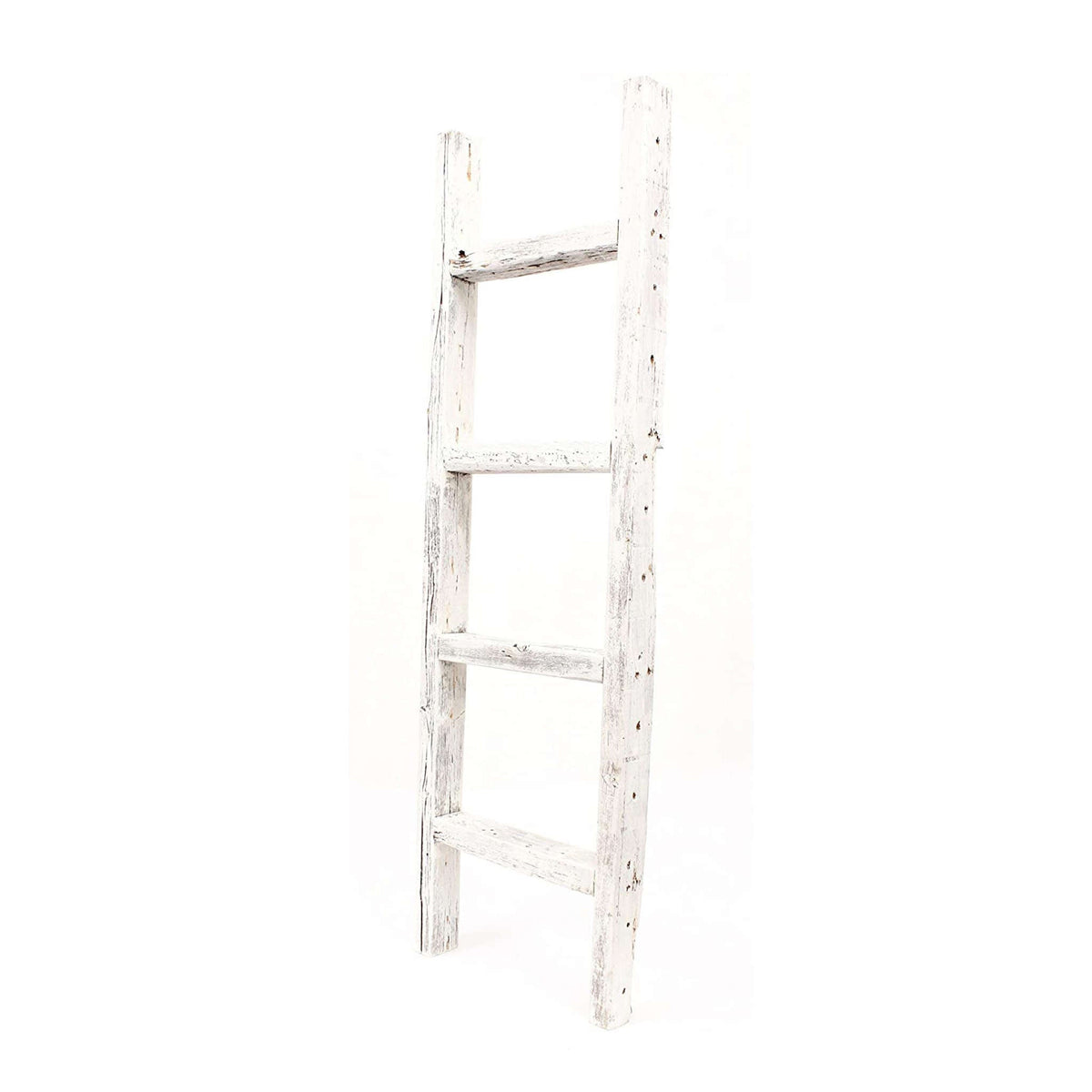 48" White Distressed Solid Wood Four Step Ladder Shelf — view 3