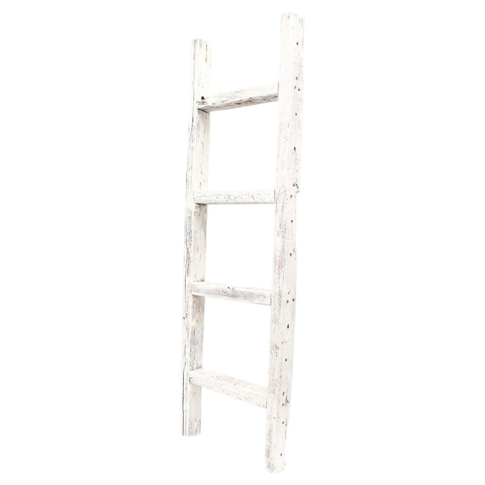 48" White Distressed Solid Wood Four Step Ladder Shelf — view 6