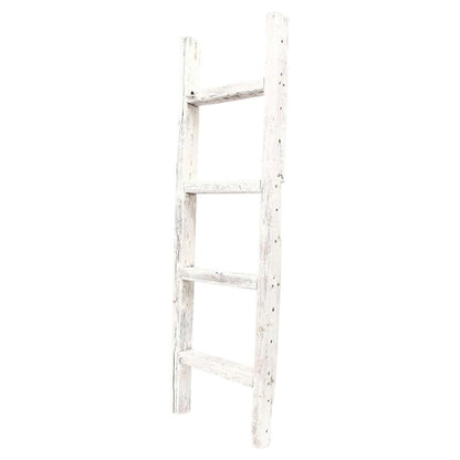 48" White Distressed Solid Wood Four Step Ladder Shelf