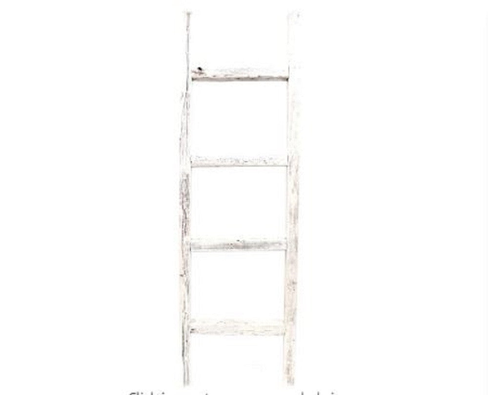 48" White Distressed Solid Wood Four Step Ladder Shelf — view 2