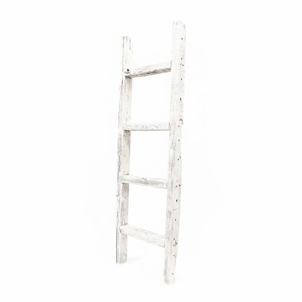 48" White Distressed Solid Wood Four Step Ladder Shelf HomeRoots