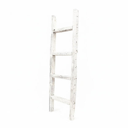 48" White Distressed Solid Wood Four Step Ladder Shelf