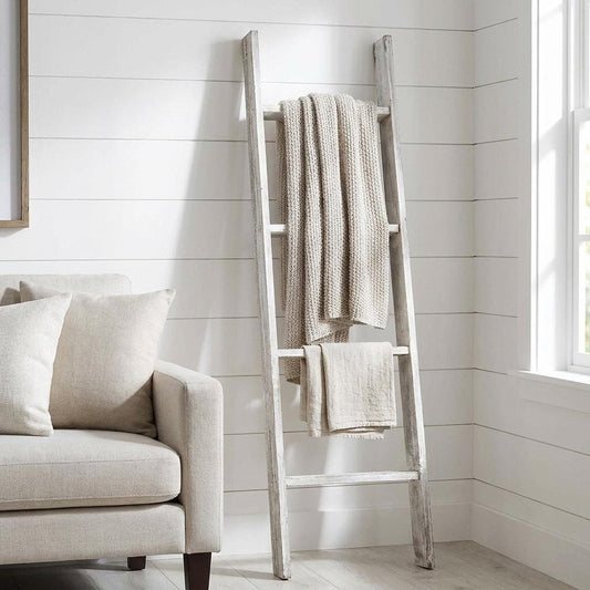 49" White Distressed Solid Wood Four Step Ladder Shelf HomeRoots