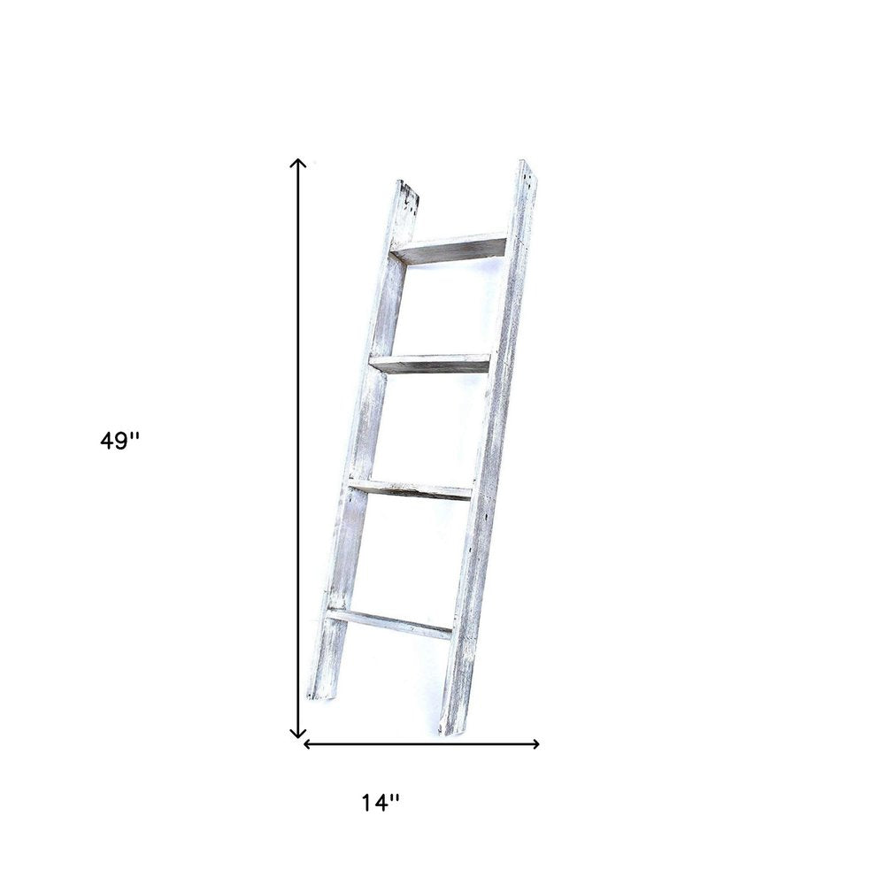 49" White Distressed Solid Wood Four Step Ladder Shelf HomeRoots