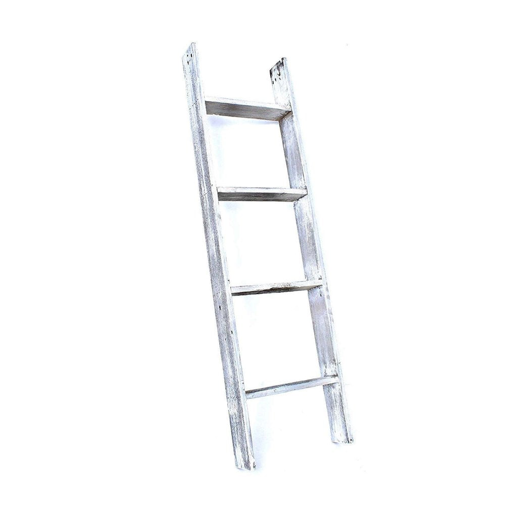 49" White Distressed Solid Wood Four Step Ladder Shelf HomeRoots