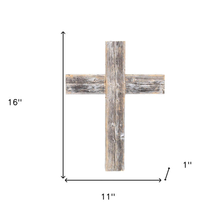 16" X 11" Gray Wood Cross Hanging Dimensional Sculpture