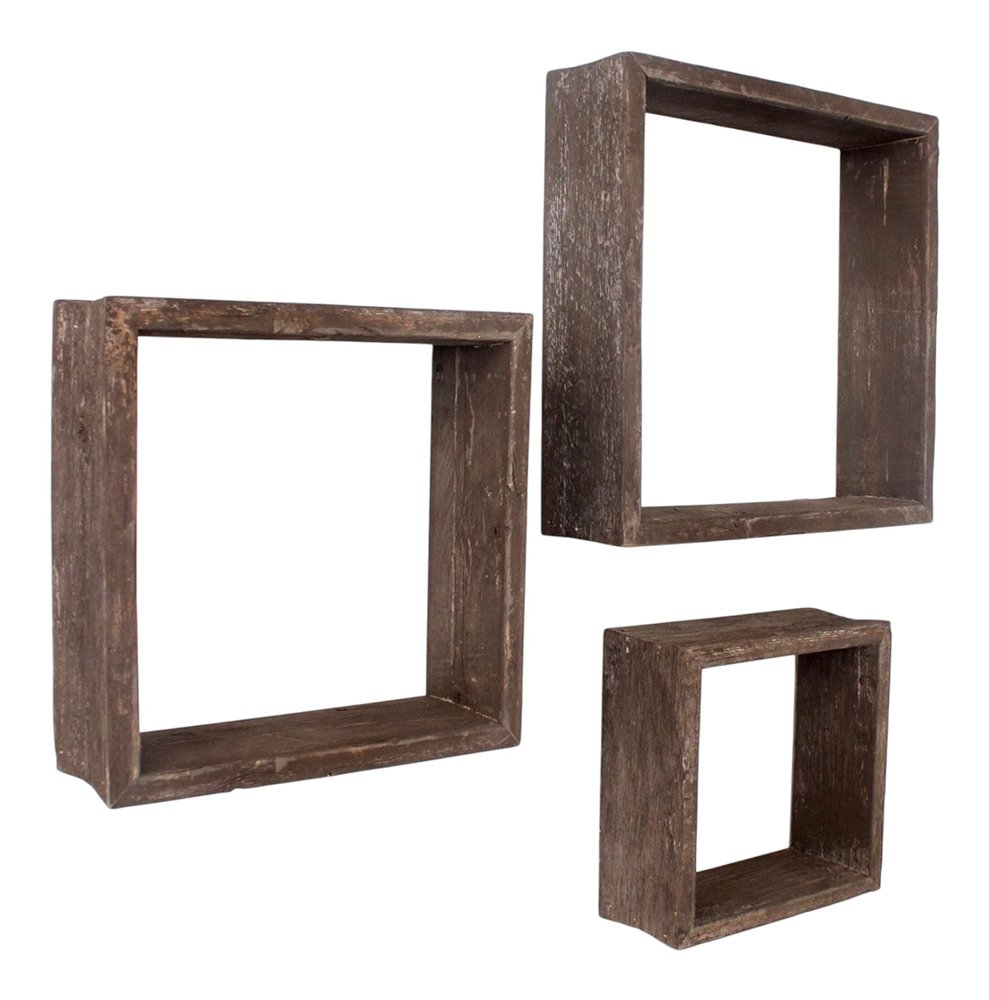Set of Three Smoky Black Wood Square Hanging Dimensional Sculpture — view 1