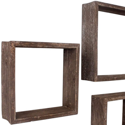 Set of Three Smoky Black Wood Square Hanging Dimensional Sculpture