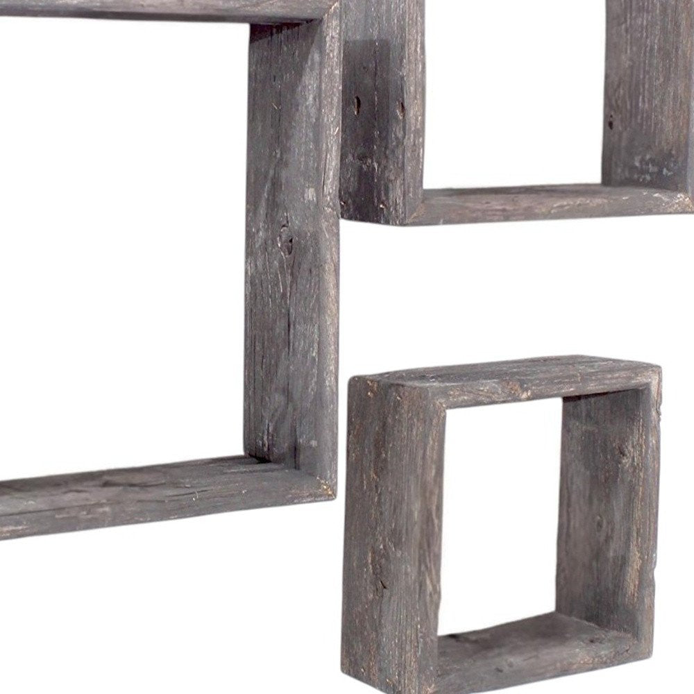 Set of Three Smoky Black Wood Square Hanging Dimensional Sculpture — view 5