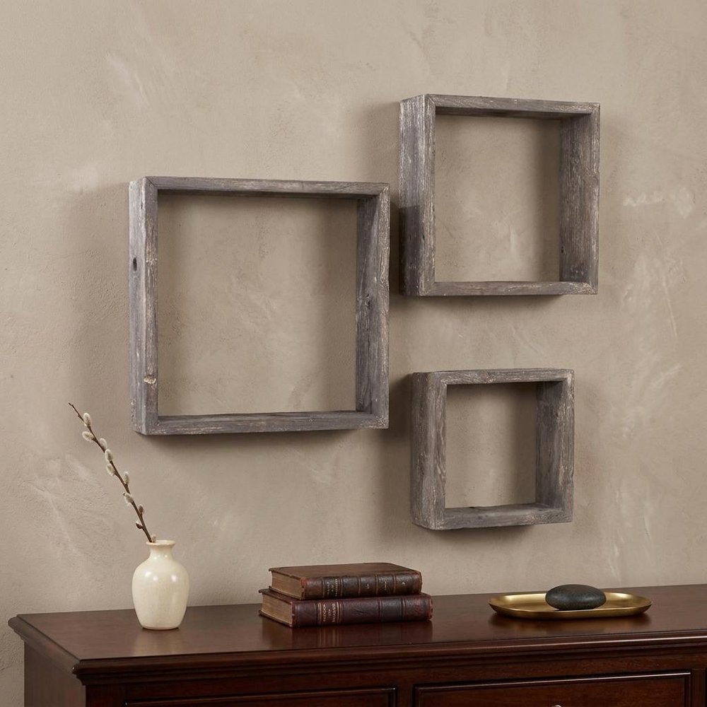 Set of Three Smoky Black Wood Square Hanging Dimensional Sculpture — view 7