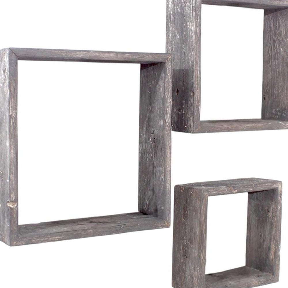 Set of Three Smoky Black Wood Square Hanging Dimensional Sculpture — view 8