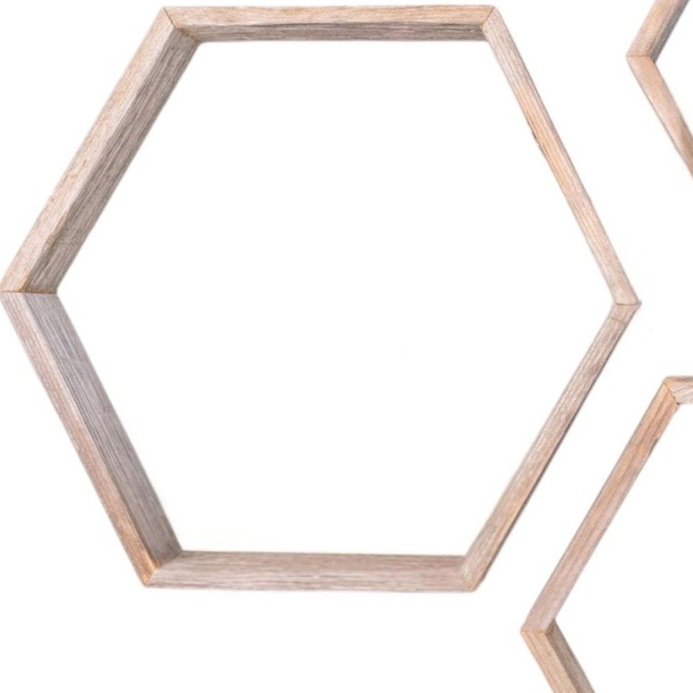 Set of Three Gray Wood Hexagon Wood Open Box Shelves — view 7